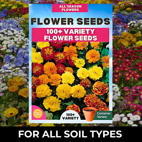 GardenJoy Assorted Flower Seeds (Pack of 2 100+ 100 ) + Plant Growth Supplement FREE🔥